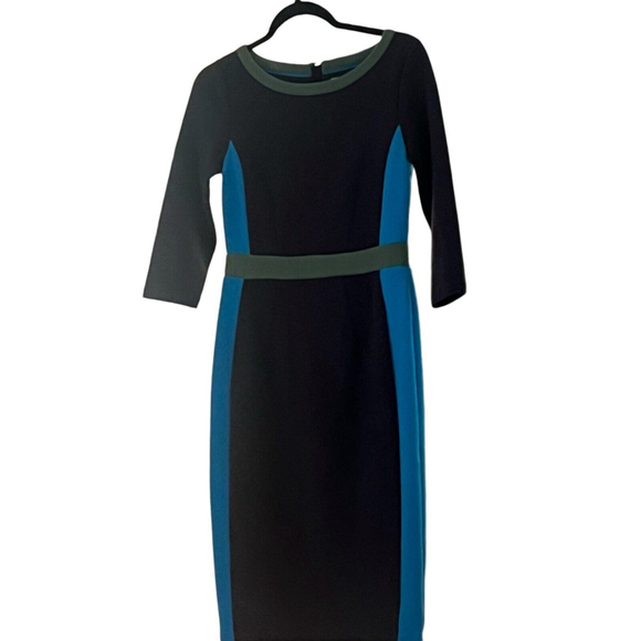 BODEN Leah Ottoman COLORBLOCK BLUE Green Lagoon Stretch sheath DRESS 4P NWT - Picture 4 of 8